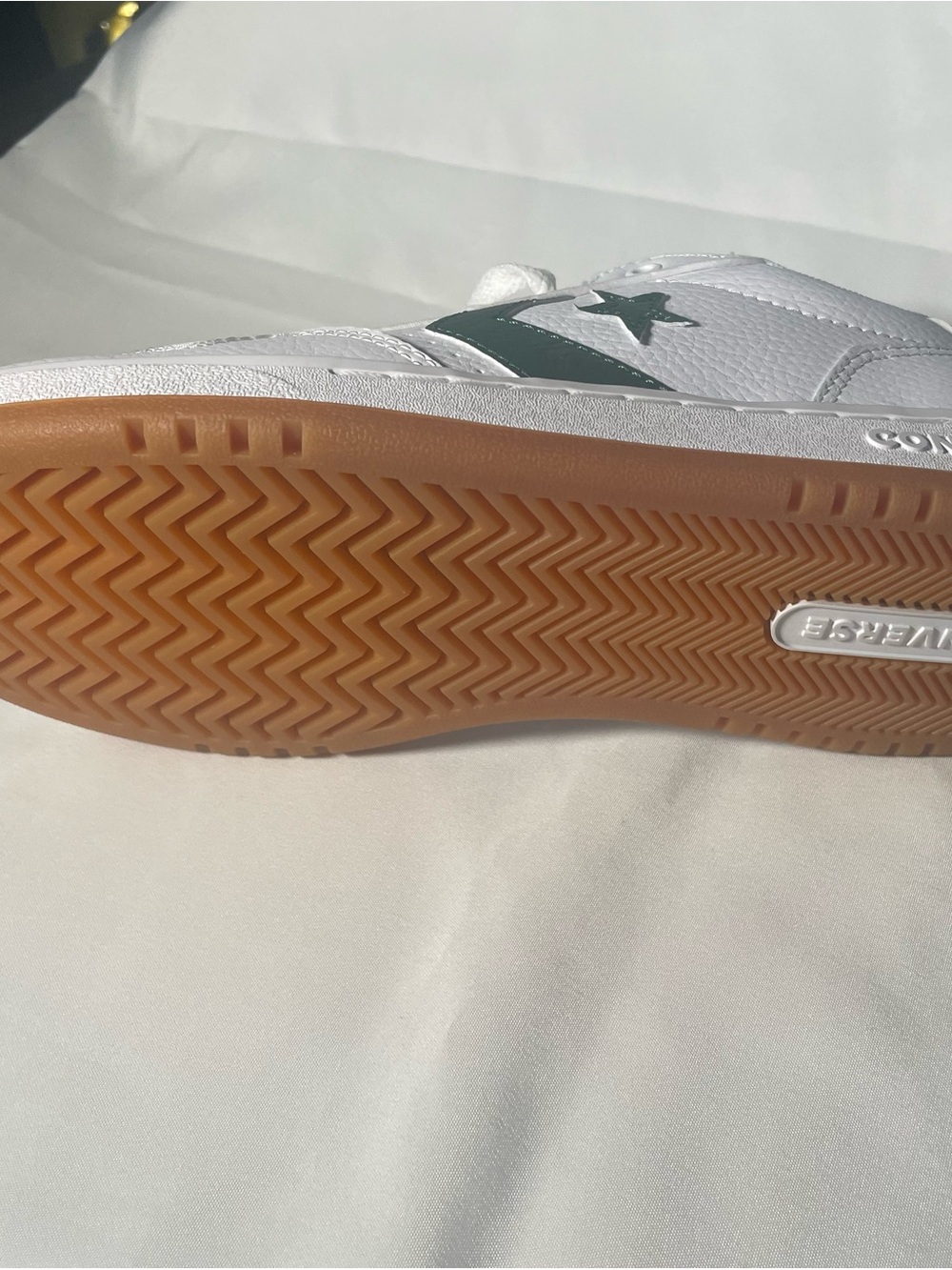 Converse White Leather Low-Top Sneakers with Green Chevron Star Accents - Picture 5 of 7